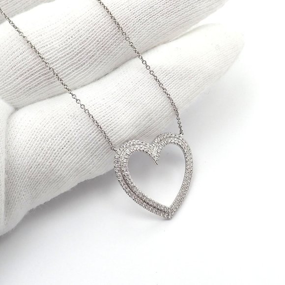 Tiffany & Co Platinum Diamond Heart Double Metro Medium Pendant Necklace - Picture 11 of 12